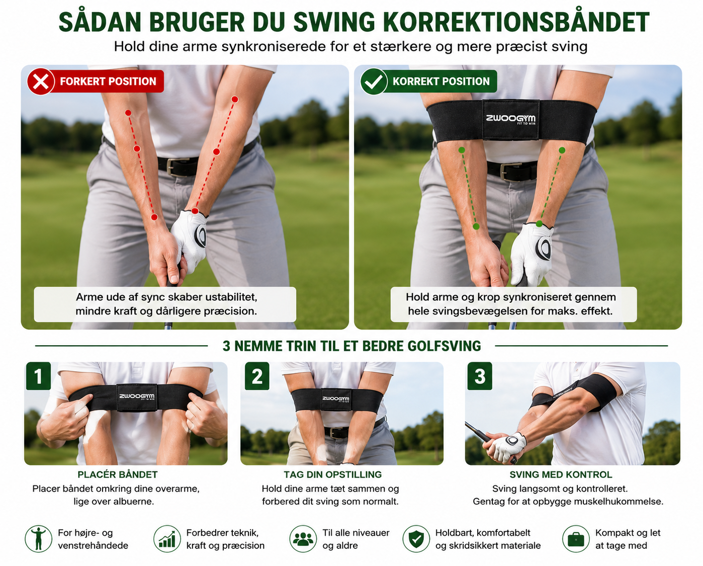 Golf Swing Træner – Svingkorrigeringsbånd & Grebstræner Sæt