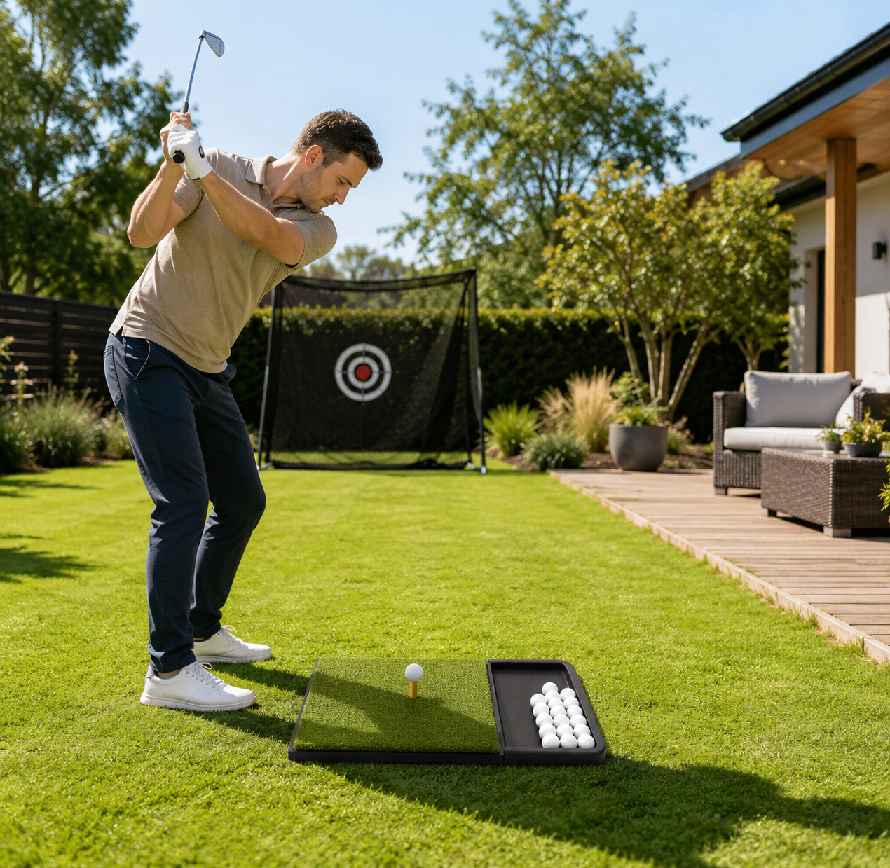 Golf Slagmåtte – Premium Træningsmåtte med Boldholder & Gummi Tee